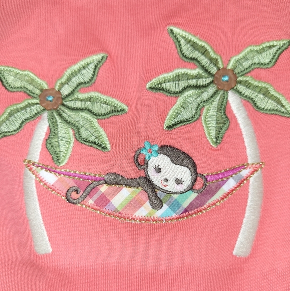 🆕️🐵🌴 Vintage Gymboree Jungle Gem Monkey Outfit Coral Tee Denim Capris 2T Girl - Picture 4 of 7
